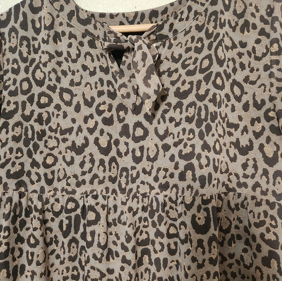 Loft Outlet Animal Print Dress Long Sleeve  Black Tan Leopard Cheetah size SP - Picture 3 of 8